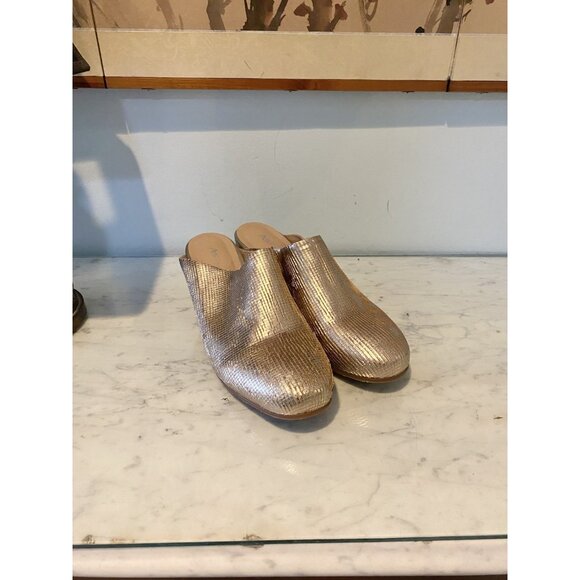 Antelope Shoes Womens Size 41 Metallic Textured Slip On Mule Block Heel Loafers - Picture 1 of 5